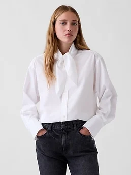 Organic Cotton Poplin Tie-Neck Big Shirt — reference image